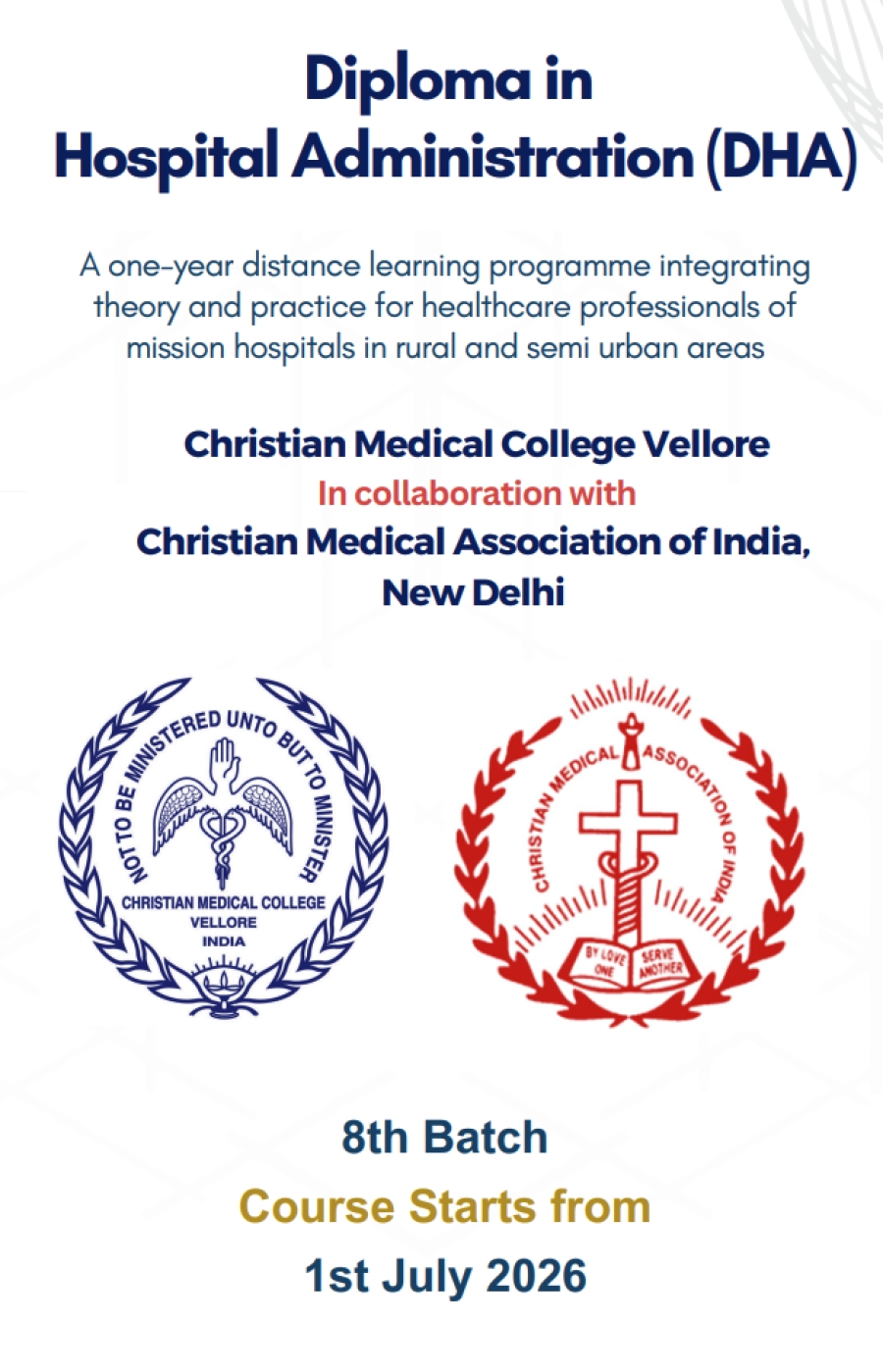 Diploma in Hospital Administration (DHA) - 8th Batch - 2026